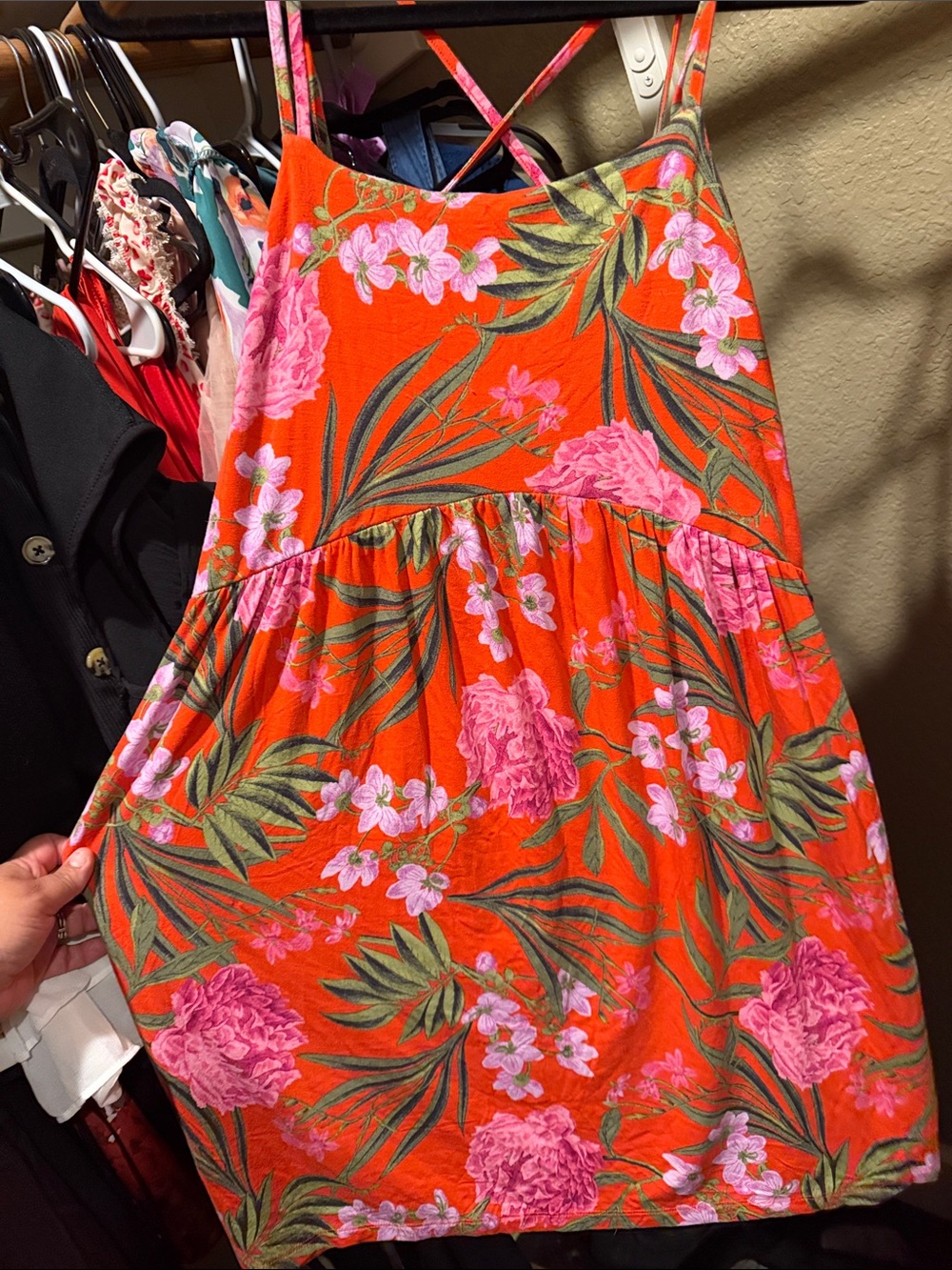 Women’s Old Navy Orange Sundress with Pink Floral Print